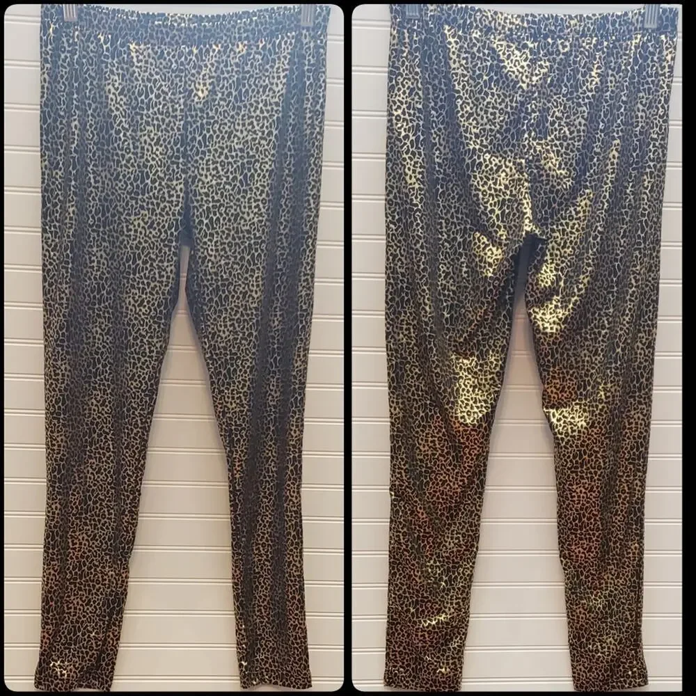 Metallic Leopard Leggings Spandex‎ Party Holiday Date Night Women's Size Medium